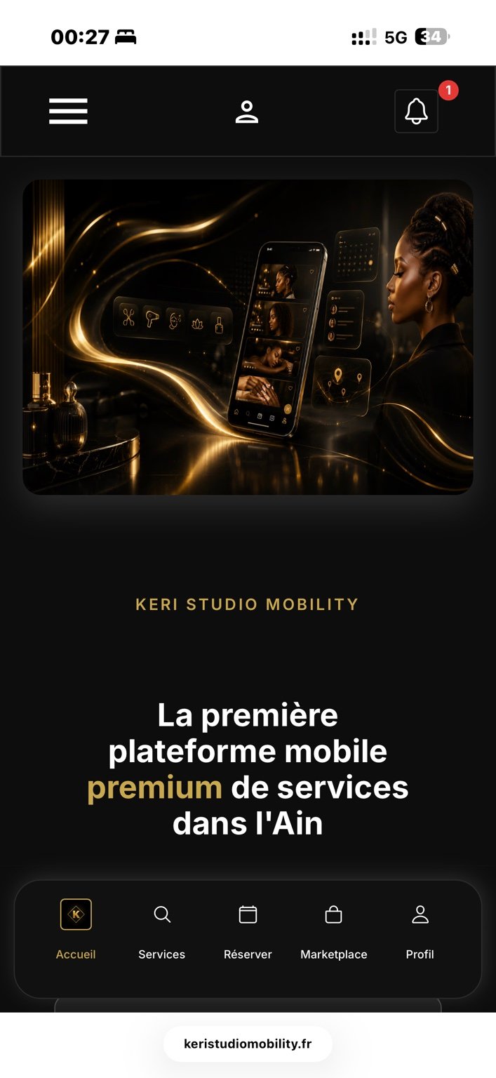 Accueil de l’application KERI Studio Mobility